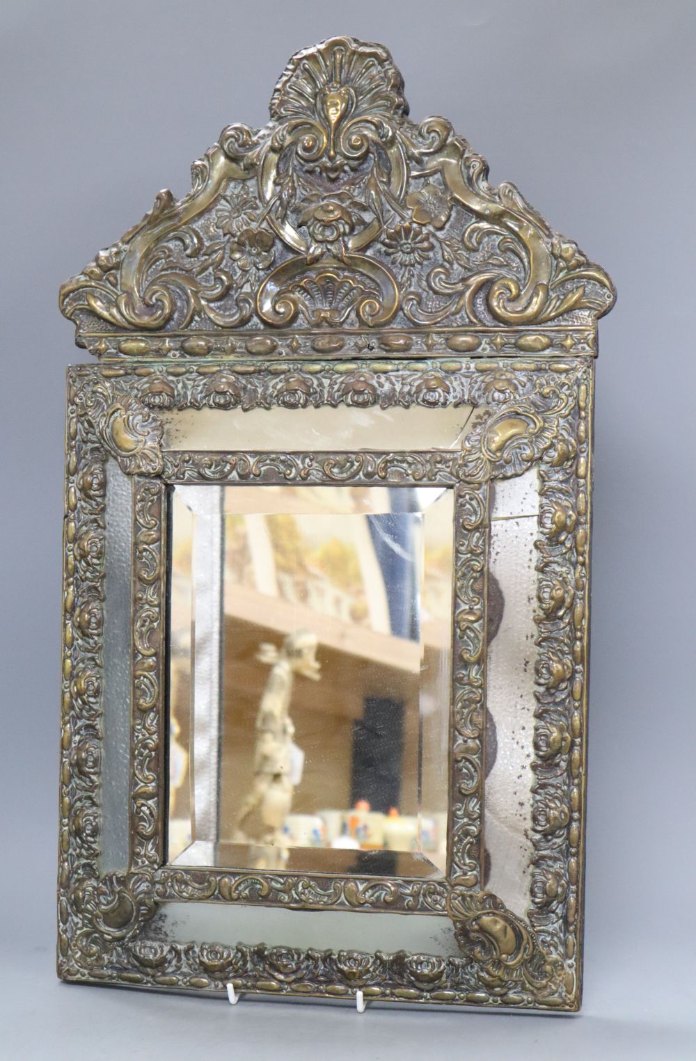 A 19th century French brass mounted wall mirror, height 59cm
